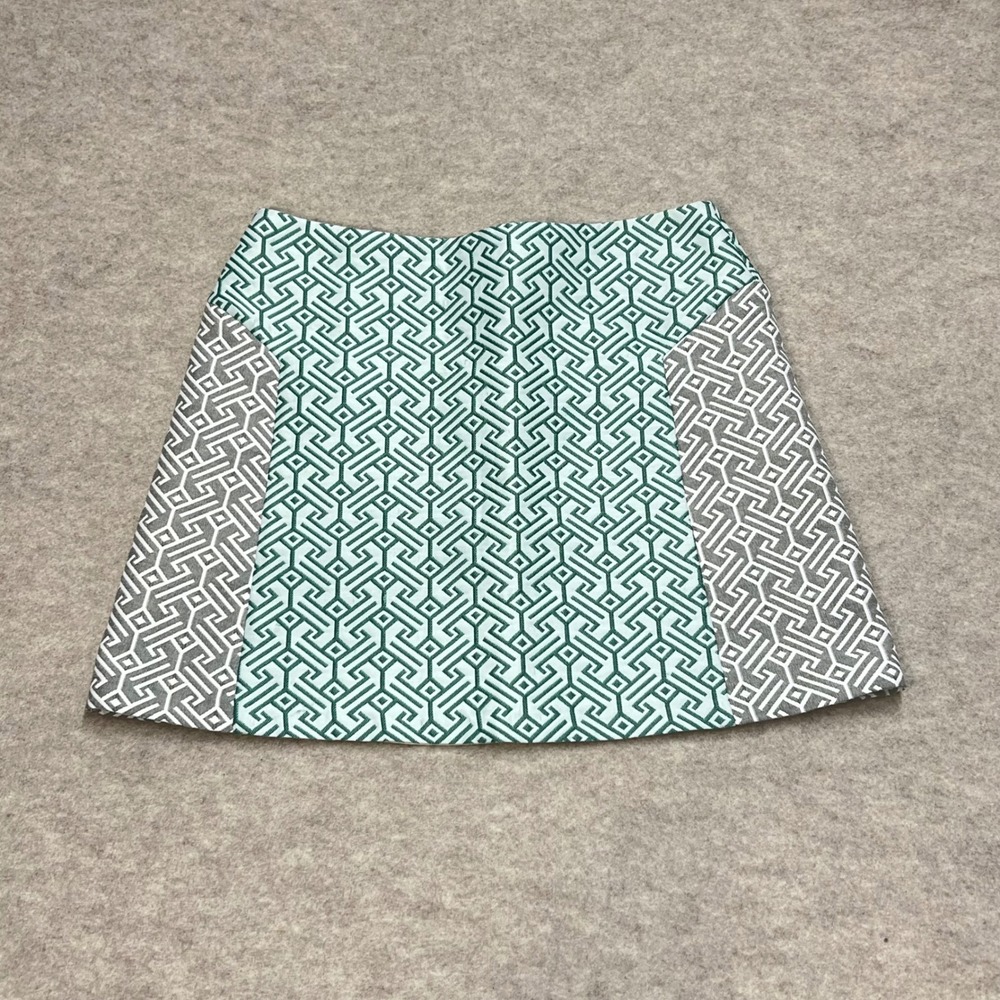 Topshop Green Grey Geometric Jacquard Mini Skirt Size 6 A-Line Mod EUC Colorful